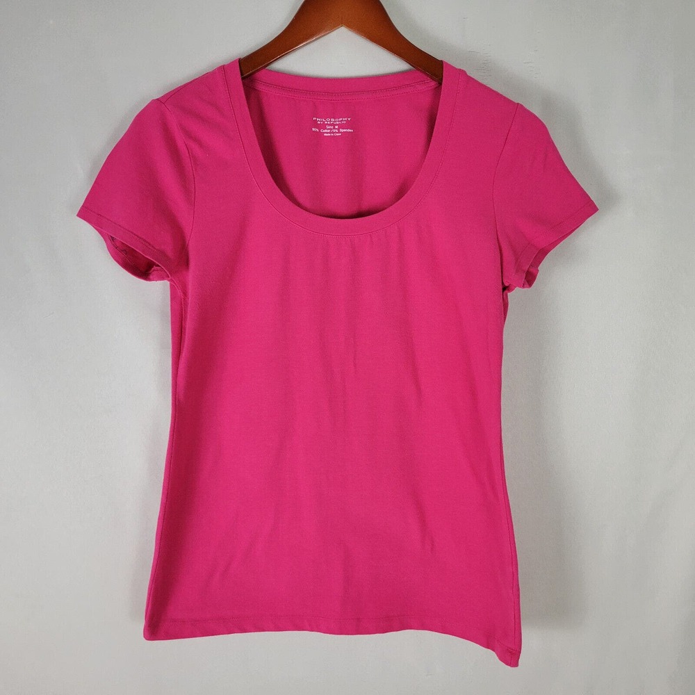 Philosophy Womens Shirt‎ Size Medium Top Pink Short Sleeve Scoop Neck